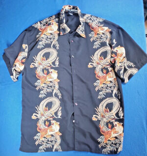 Box Office Island Button Up T-shirt Short Sleeve Shirt Size Large Dragon